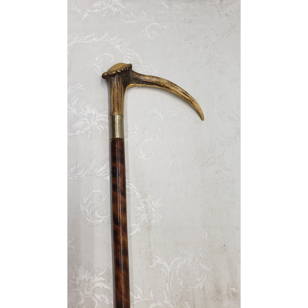 Vtg Antique Antler Stag Handle Knobby Walking Stick Cane Old 33.5 Black Forest - Picture 2 of 8